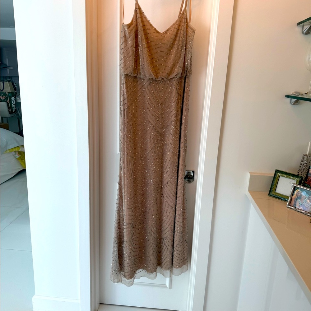 Adrianna Papell size 16 gold evening gown with beading.